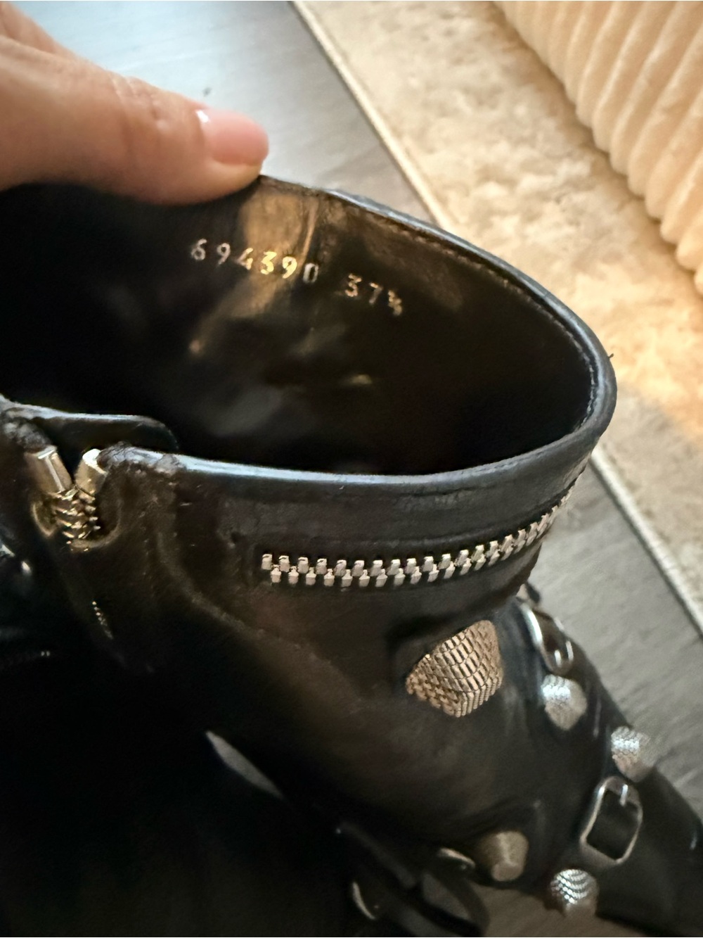 Balenciaga Black Pointed Leather Ankle Booties with Decorative Hardware - Picture 3 of 4